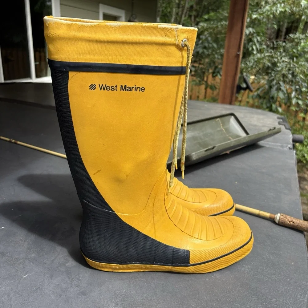 Vtg West Marine Tall Sea Boots Yellow Rubber Offshore Sailing Deck Boots Mens 13